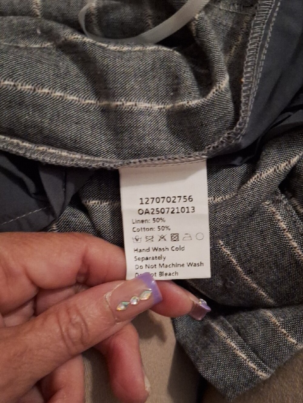Commense Gray Pinstripe Wide-Leg Trousers with Gold Buttons - Picture 5 of 6